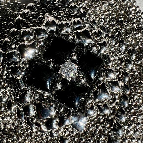 Gorgeous Unique Surgio Gutierrez Liquid Metal & Onyx Framed Zircon Bracelet - Picture 13 of 15